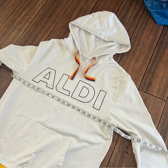 Aldi Gear Retro Hoodie Rainbow Trim Medium Pullover Sweatshirt White Logo Comfy - Picture 4 of 9